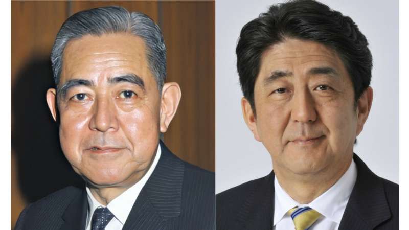 兩位連續在任時間最久的首相：佐藤榮作與安倍晉三。（維基百科／風傳媒合成）