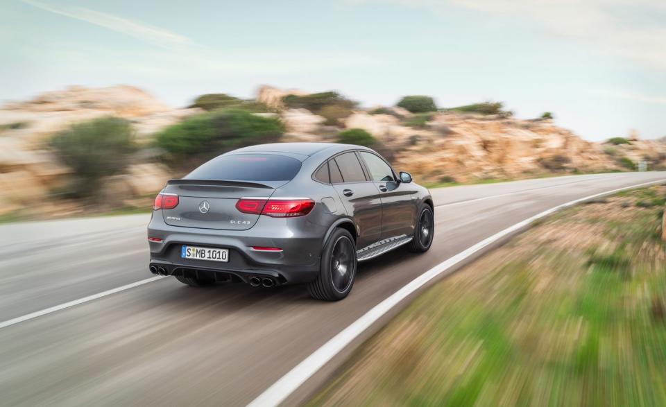 <p>AMG swapped the turbos for larger units and mounted them closer to the engine. Besides adding 23 horsepower, bringing the GLC43's total to 385 ponies, the new forced-induction arrangement should reduce lag between the driver stepping on the gas and the turbos spooling up and boosting power.</p>