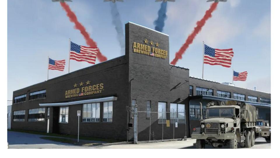 An image of Armed Forces Brewing’s planned “military tribute” brewery in Norfolk used in the company’s marketing. (Courtesy of the Virginia Mercury)