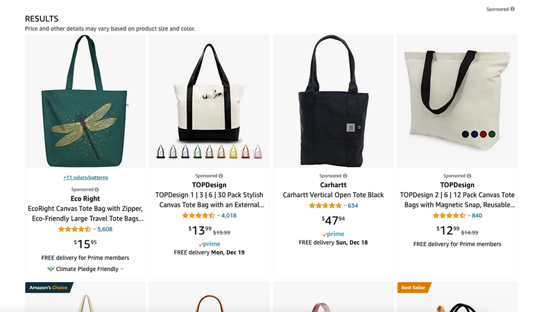 Amazon search results cluttered with sponsored products