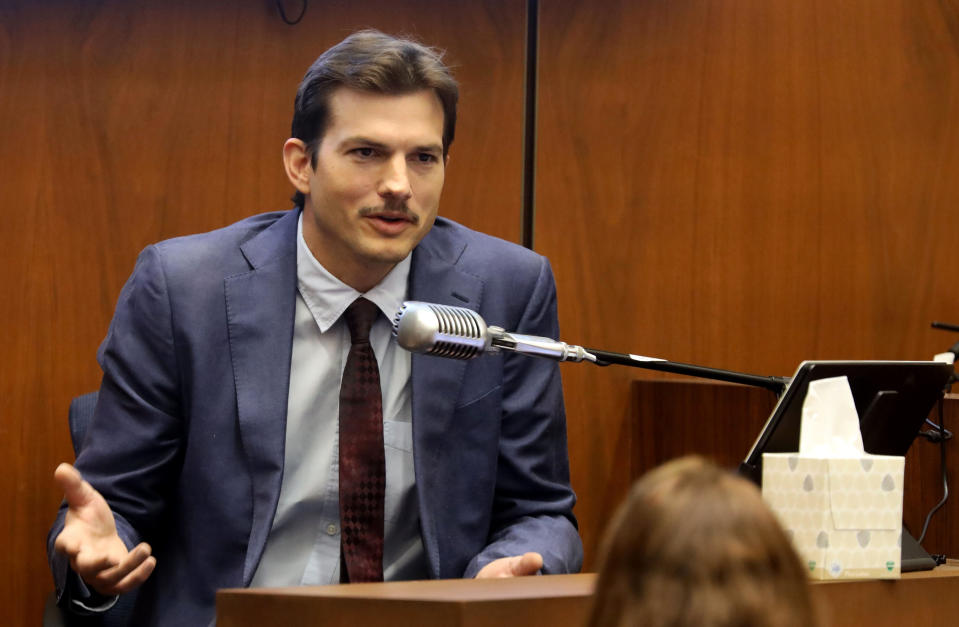 Ashton Kutcher testifies in court in Los Angeles on May 29, 2019, during the trial of People v Michael Thomas Gargiulo, also known as "The Hollywood Ripper." (Photo: Frederick M. BROWN / POOL / AFP)  