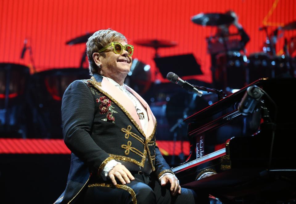 Elton John performs during his "Farewell Yellow Brick Road Tour" at Gila River Arena on Jan. 26, 2019 in Glendale, Arizona.