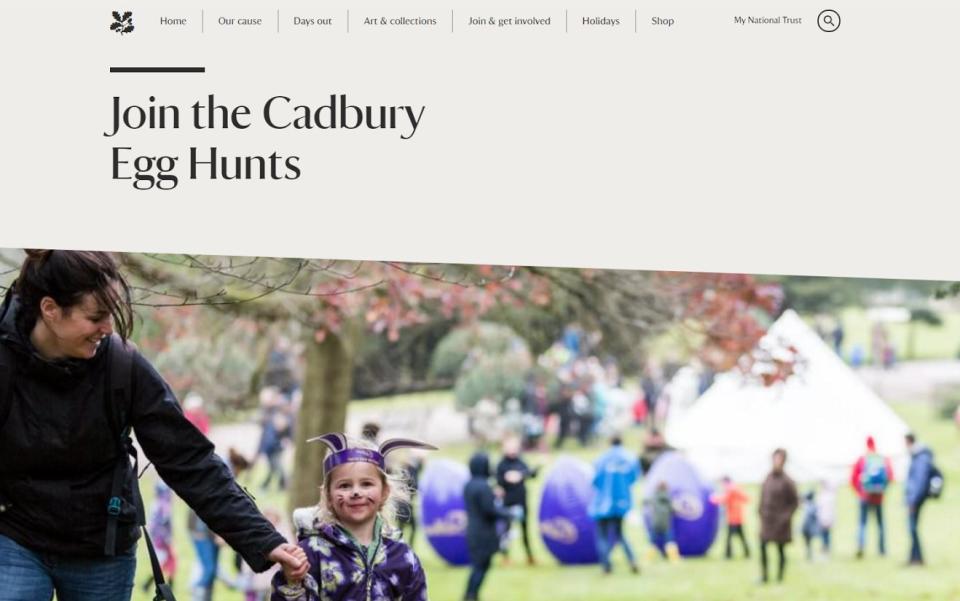 The National Trust's webpage for the "Cadbury Egg Hunts" - Credit: DAILY TELEGRAPH 