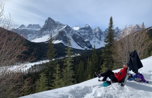 Naturalist Brian Keating stops for a lunch break during a recent cross-country ski day.