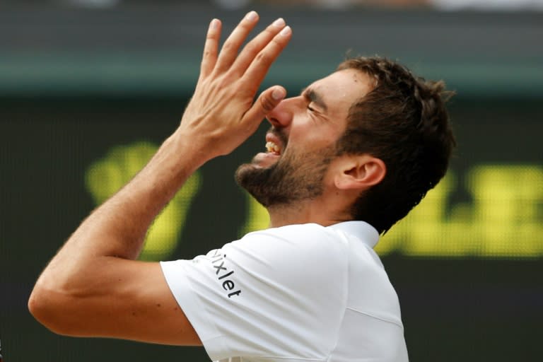 Croatia's Marin Cilic broke down in tears after slipping 3-0 behind in the second set against Switzerland's Roger Federer during their men's singles final match of the 2017 Wimbledon Championships