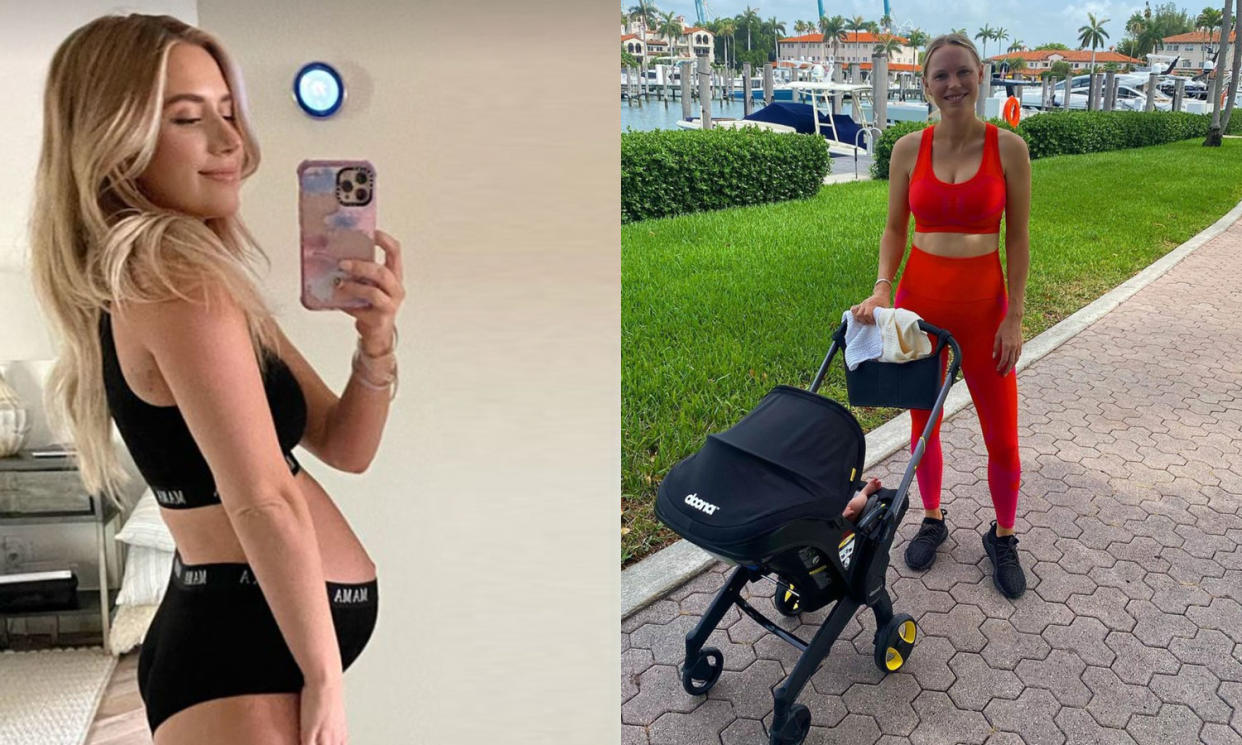Lauren Burnham and Caroline Wozniacki both gave birth on June 11. The photos they share help to show why all bodies are different after birth. (Photo: Instagram)