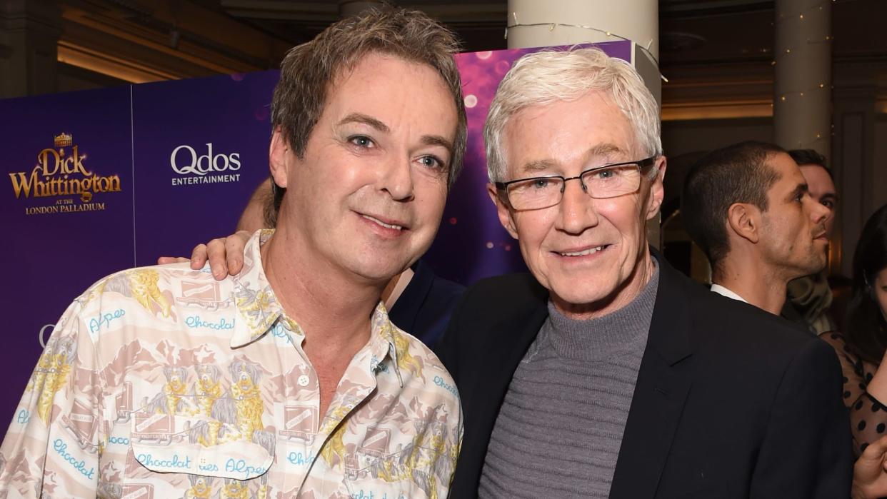 LONDON, ENGLAND - DECEMBER 13: Julian Clary and Paul O'Grady attend the press night performance of 