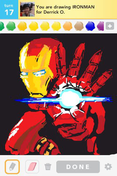 <b><p>IRON MAN</p></b><br><b><p>Photo credit: <a href="http://www.facebook.com/playdrawsomething" rel="nofollow noopener" target="_blank" data-ylk="slk:OMGPOP;elm:context_link;itc:0;sec:content-canvas" class="link ">OMGPOP</a></p></b>