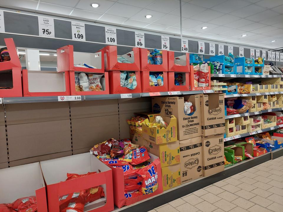 Aisle of crisps, packed goods in Lidl