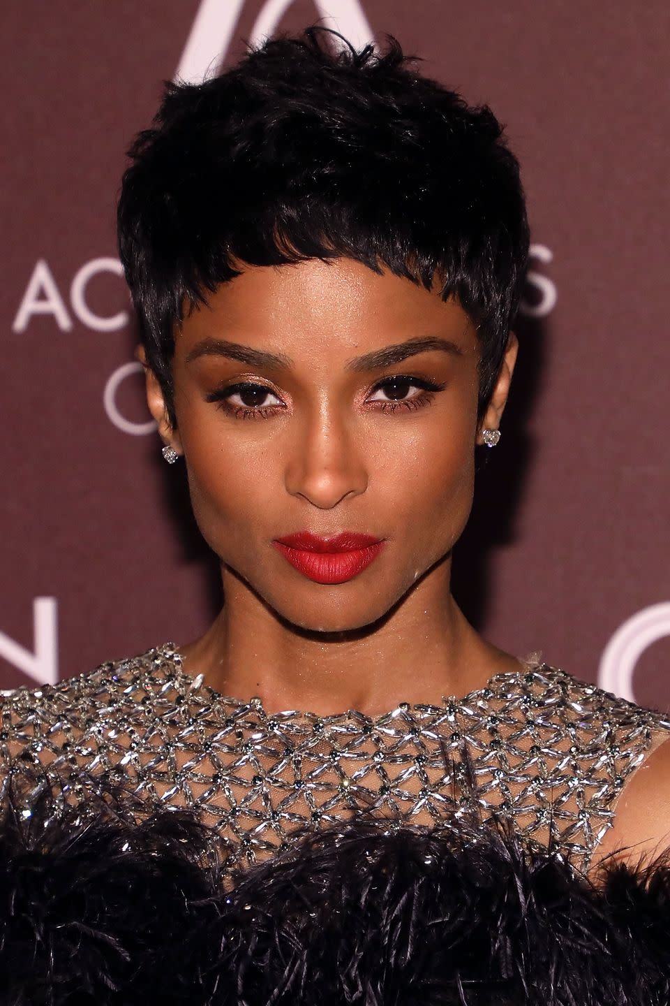 <p>Or, just go ahead and get the tiny bangs of your dreams while the rest of your hair is ultra short. The style is seen here on Ciara.</p>