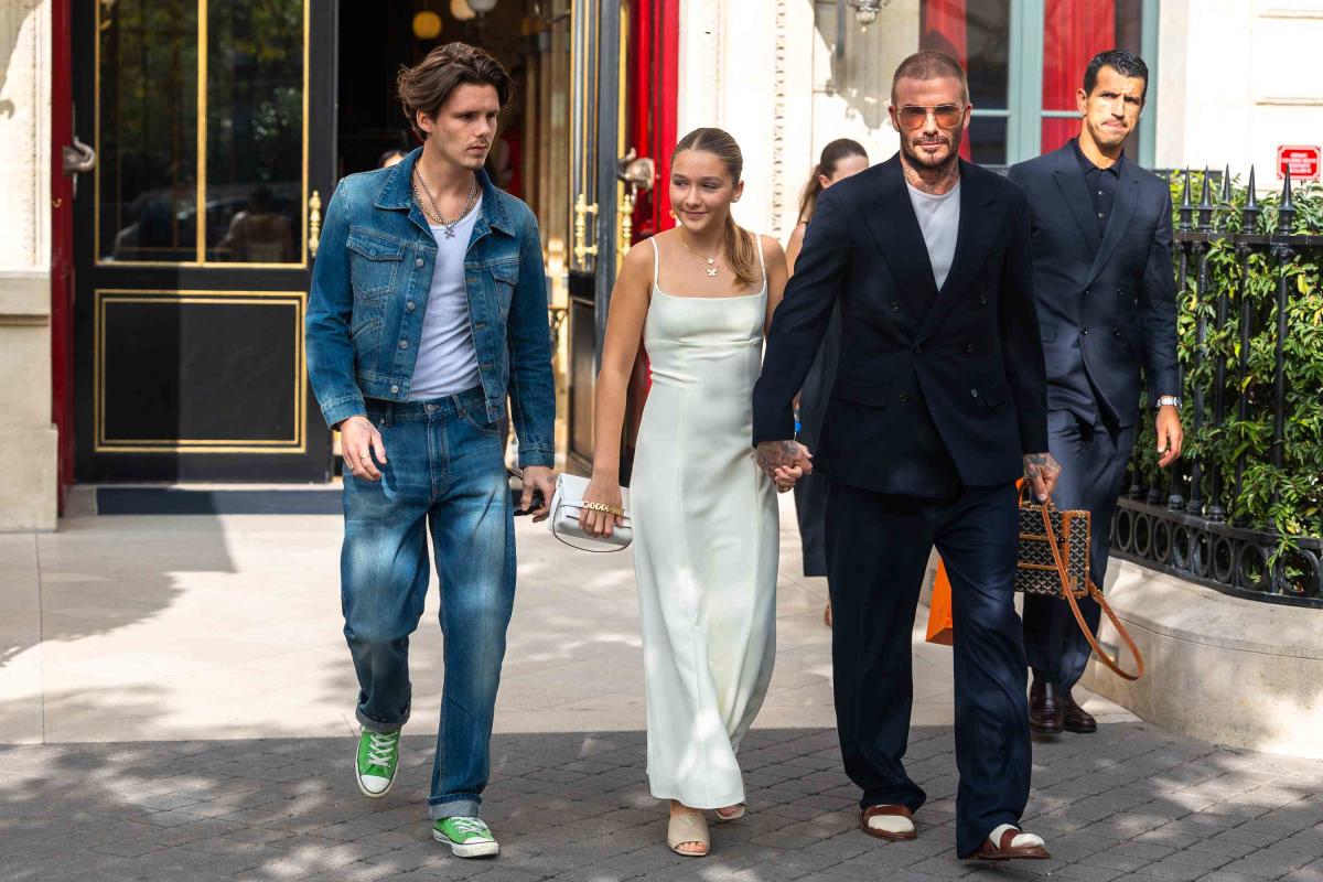 David Beckham & Daughter Harper Wear Matching Black Suits in Paris