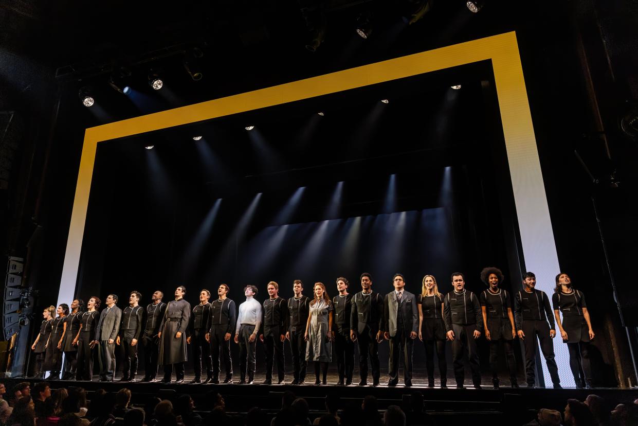 The cast of "The Who's Tommy" revival on Broadway in Spring 2024. Mark Mitrano, part of the show's ensemble, can be seen to the right of Ali Louis Bourzgui, who plays Tommy, in the white turtleneck.