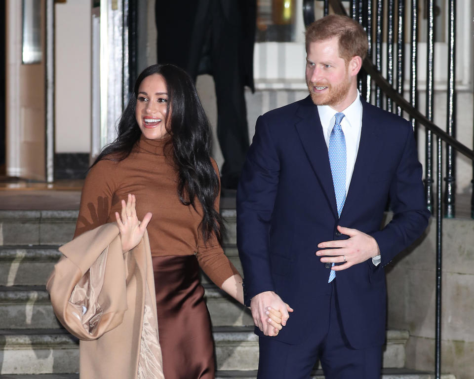 Prince Harry, Duke of Sussex and Meghan, Duchess of Sussex depart Canada House in London on January 7, 2020. / Credit:  Neil Mockford/GC Images