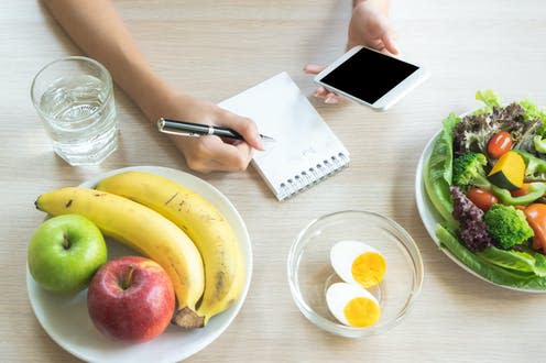 <span class="caption">Whether tracking macros or counting calories, you'll need to get used to recording everything you eat and drink daily.</span> <span class="attribution"><a class="link " href="https://www.shutterstock.com/image-photo/dieting-calories-control-wellness-woman-using-1225749835" rel="nofollow noopener" target="_blank" data-ylk="slk:Pormezz/ Shutterstock;elm:context_link;itc:0;sec:content-canvas">Pormezz/ Shutterstock</a></span>