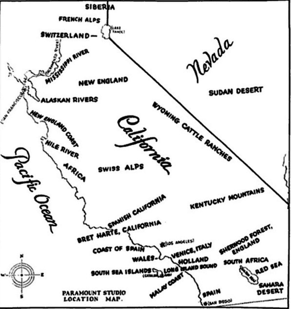 map of california with different countries or cities that could be filmed