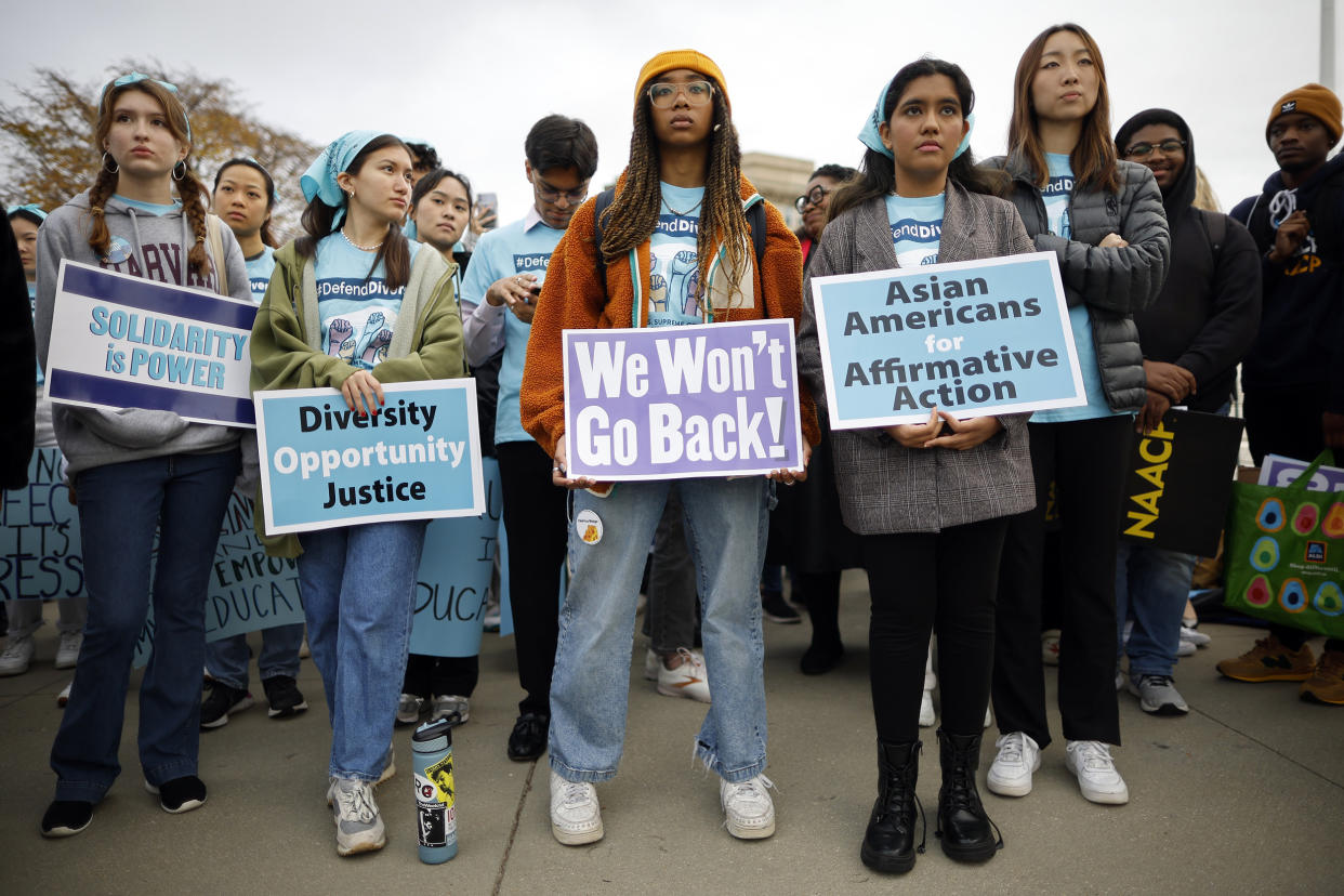 Proponents for affirmative action rally in front of the U.S. Supreme Court on Oct. 31, 2022 in Washington. (Chip Somodevilla / Getty Images)