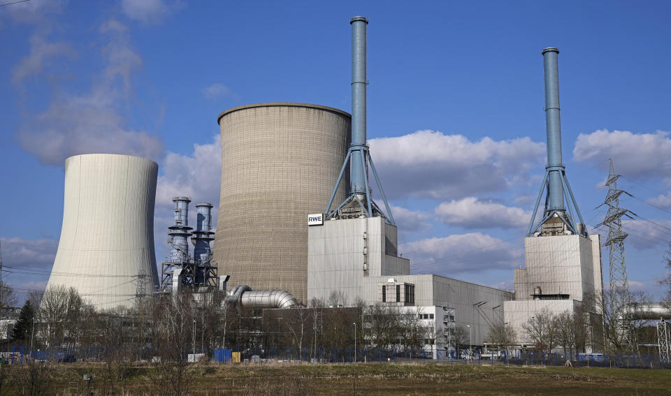 FILE -- Exterior view of the natural gas power plant of RWE in Lingen, western Germany, Friday, March 18, 2022. (AP Photo/Martin Meissner, file)