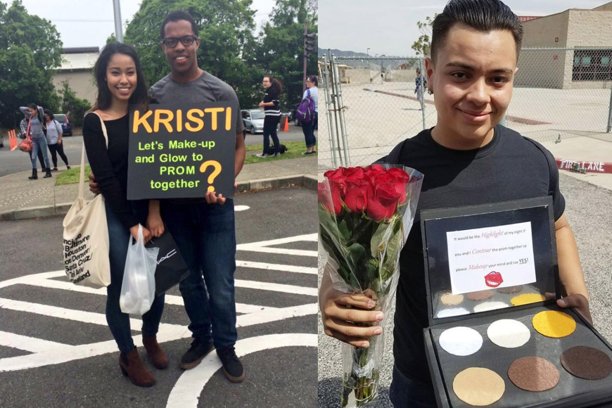 Teenagers are creating the best prom proposal ideas for beauty lovers everywhere. (Photo: Instagram brilove720/Twitter DoDDsProm2k16)