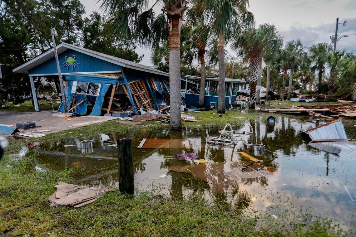 Hurricane Idalia badly damaged some homes in Horseshoe Beach, Florida on Wednesday, August 30, 2023.