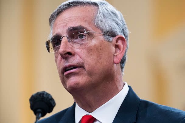 PHOTO: Georgia Secretary of State Brad Raffensperger testifies on the Capitol, June 21, 2022. (Tom Williams/CQ-Roll Call, Inc via Getty Images, FILE)