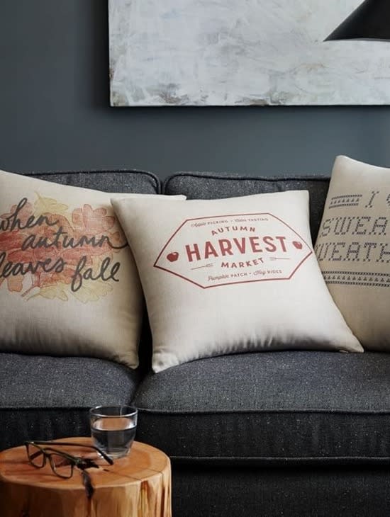 Accessorise your new throw with a few pillows. Chose fall-inspired ones with cool texts or designs.