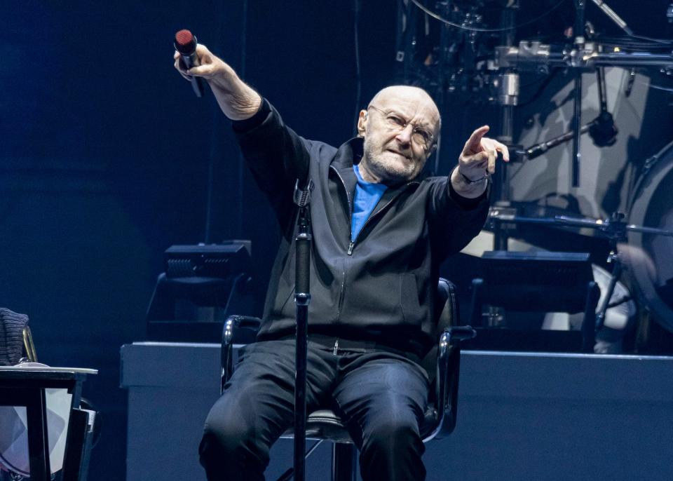 Phil Collins of Genesis performs during their "The Last Domino?" Tour at Little Caesars Arena on November 29, 2021 in Detroit, Michigan.