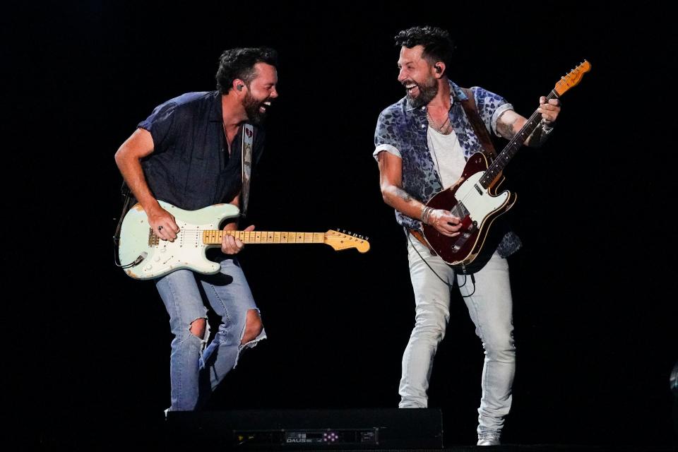 Brad Tursi and Matthew Ramsey of Old Dominion perform during CMA Fest at Nissan Stadium Sunday, June 12, 2022 in Nashville, Tennessee.