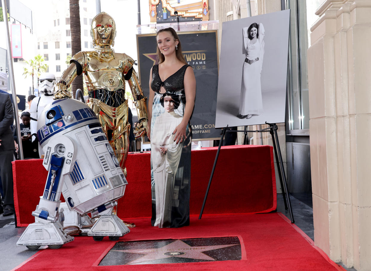 HOLLYWOOD, CALIFORNIA - MAY 04: Billie Lourd attends the ceremony for Carrie Fisher being honored posthumously with a Star on the Hollywood Walk of Fame on May 04, 2023 in Hollywood, California. (Photo by David Livingston/Getty Images)