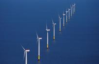 FILE PHOTO: General view of the Walney Extension offshore wind farm operated by Orsted off the coast of Blackpool