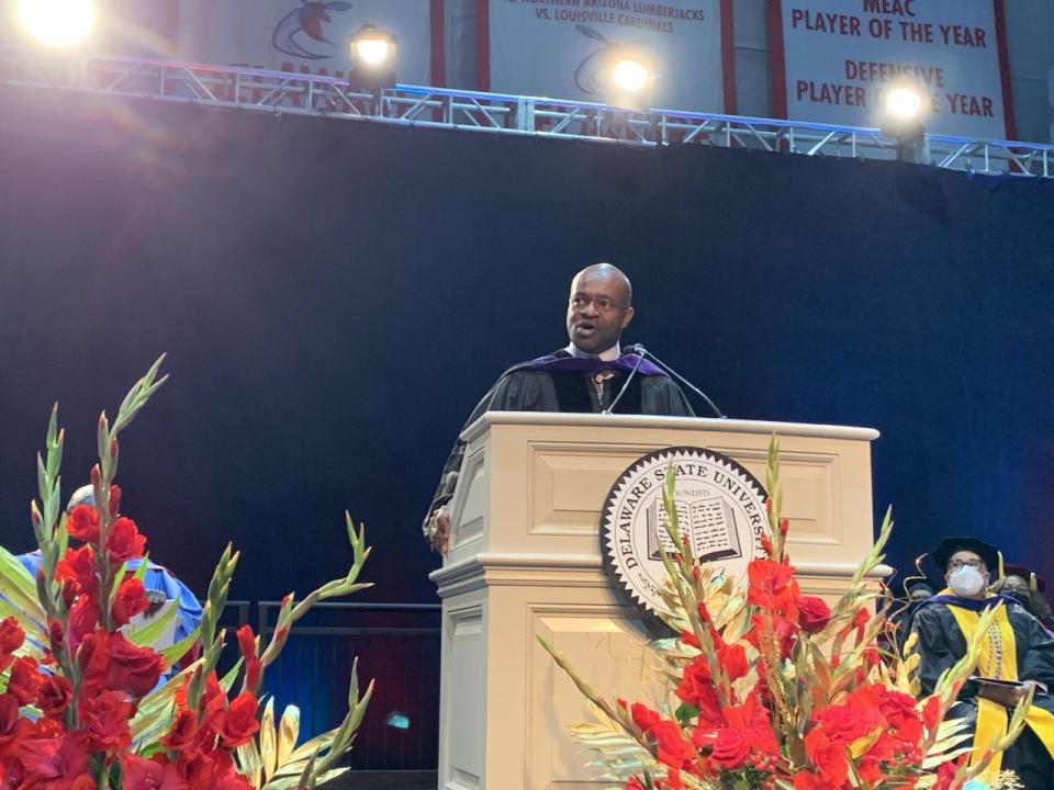 NFL Player's Association executive director DeMaurice Smith gave the keynote speech at Delaware State University's graduate commencement ceremony on May 12, 2022.