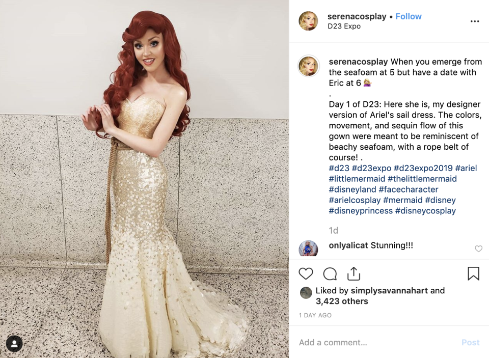 Serena as a non-canonical Ariel at D23 in LA. Image: Instagram (@serenacosplay)