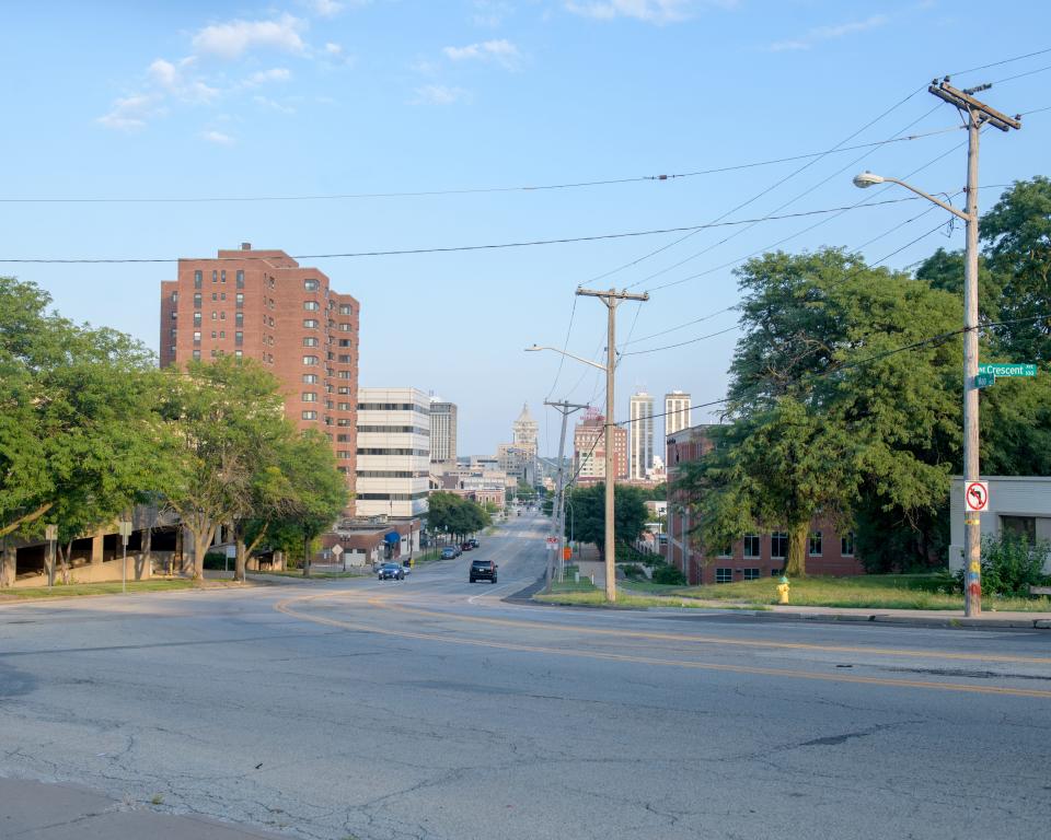 Main Street and Crescent looking southeast toward Downtown Peoria on July 26, 2023.