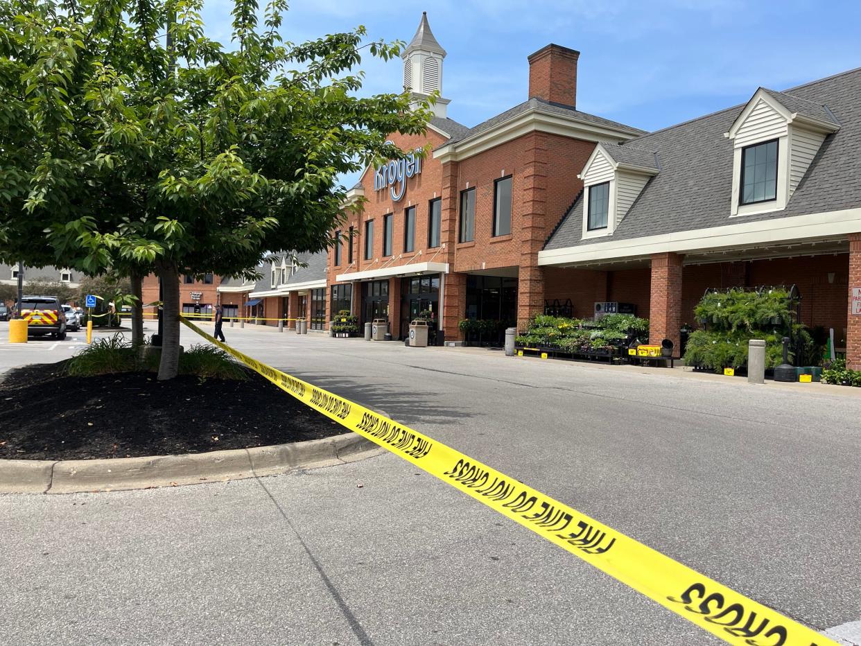 Police taped up the scene at the Kroger store in Prospect after a bomb threat was reported.