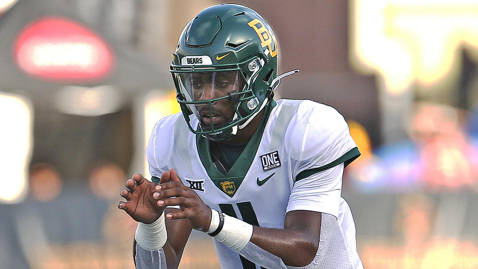 Baylor Gerry Bohanon during an NCAA football game on Saturday, Sept. 4, 2021, in San Marcos, Texas. (AP Photo/Ron Cortes)