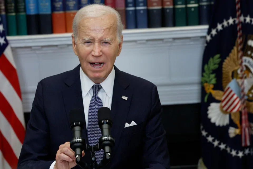 U.S. President Joe Biden announces new actions to protect borrowers after the Supreme Court struck down his student loan forgiveness plan in the Roosevelt Room at the White House on June 30, 2023.