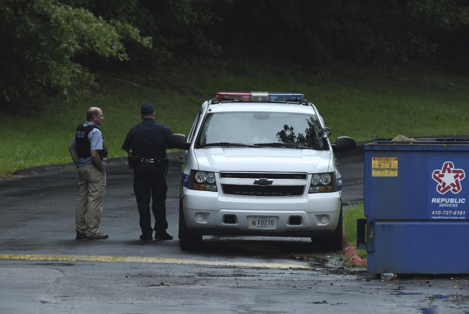 Authorities respond to a shooting in Harford County, Md., on Thursday, Sept. 20, 2018. Authorities say multiple people have been shot in northeast Maryland in what the FBI is describing as an "active shooter situation." (Jerry Jackson /The Baltimore Sun via AP)