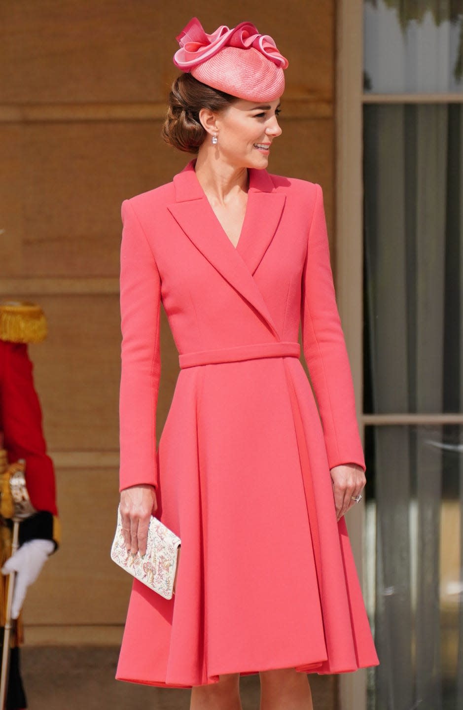 <p>Kate, Duchess of Cambridge, looked lovely in a pink Emilia Wickstead dress and Jane Taylor hat. Kate is a pro at Garden Parties: She made her first appearance at the Buckingham Palace event a decade ago, in 2012. </p>