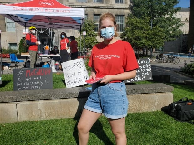 Claire Downie, a vice president at the Students' Society of McGill University, says she wants the school to put in place a vaccine mandate and offer more flexibility and remote learning options for immunocompromised students.  (Kwabena Oduro/CBC - image credit)