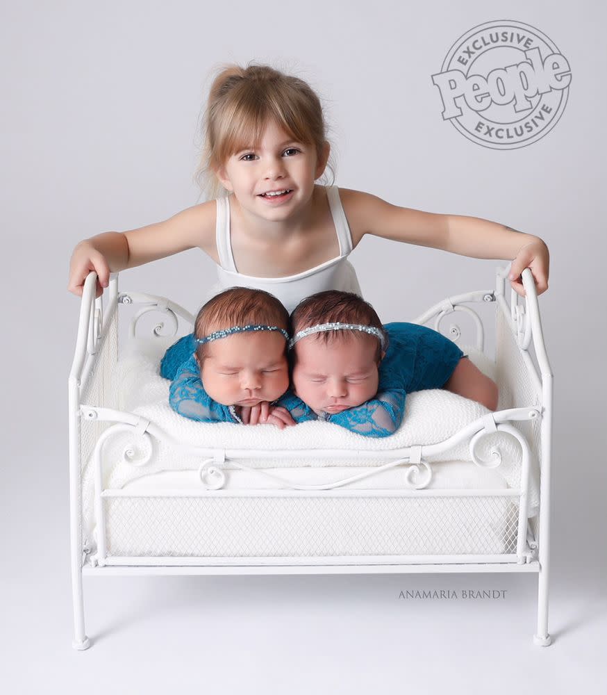 Misty May-Treanor's daughters Malia Barbara, 3, and twins Mele Alizarin (left) and Mia Kanoelani (right), 3 weeks