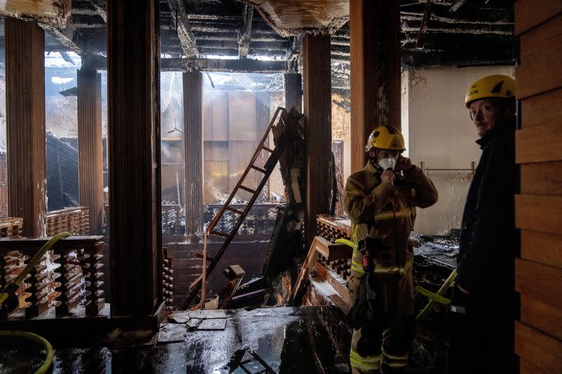 Aftermath of the fire at the Old Stock Exchange building, in Copenhagen