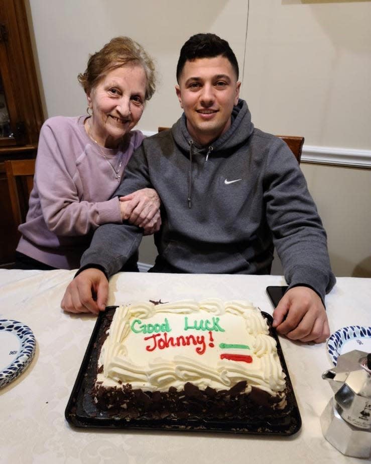 Detroit Tigers infielder John Valente and his grandmother, Angelina Valente, before the 2023 World Baseball Classic.
