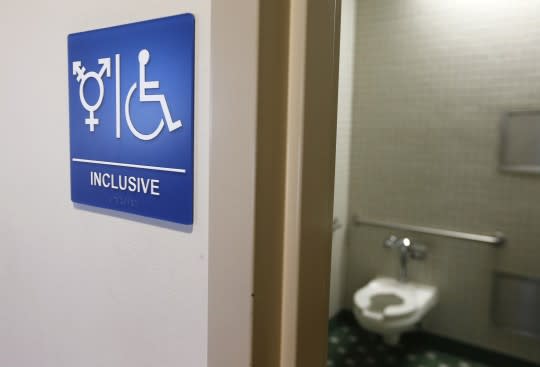 A gender-neutral bathroom is seen at the University of California, Irvine. (Photo: Lucy Nicholson/Reuters)