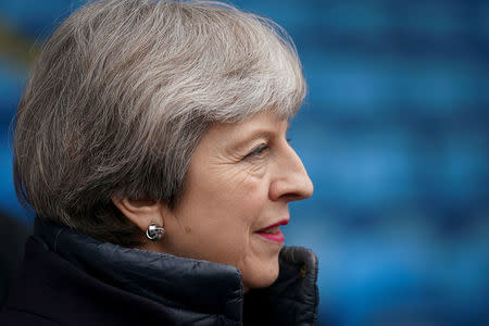Britain's Prime Minister Theresa May tours Alexander Stadium in Birmingham, April 11, 2018. Christopher Furlong/Pool via Reuters