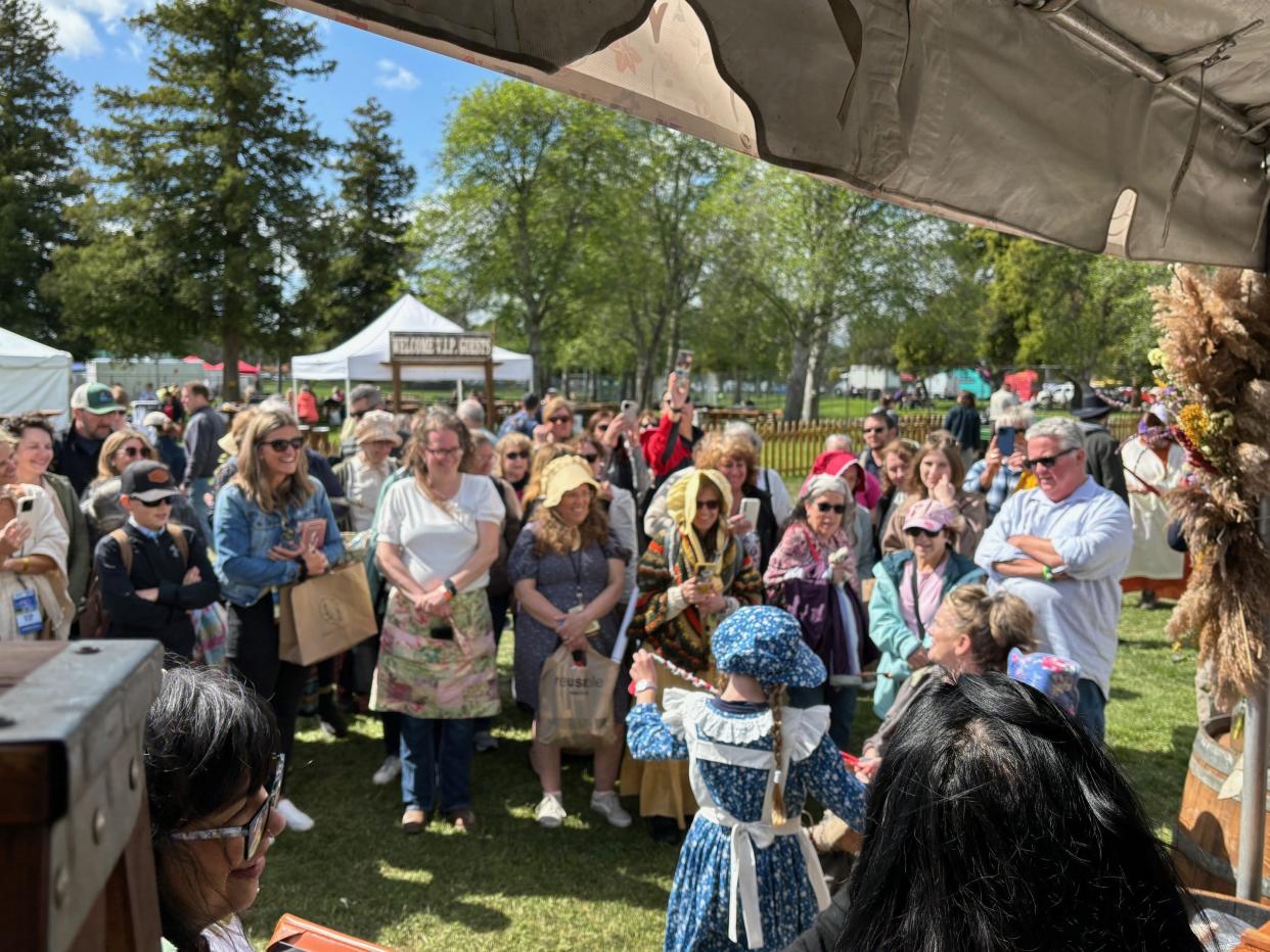 Brookie Zachary, 10, came with her mom, Heather Zachary, to visit Melissa Gilbert's Modern Prairie booth at the Little House on the Prairie 50th cast reunion and fan festival in Simi Valley, Calif. She also waited in line to get an autograph.