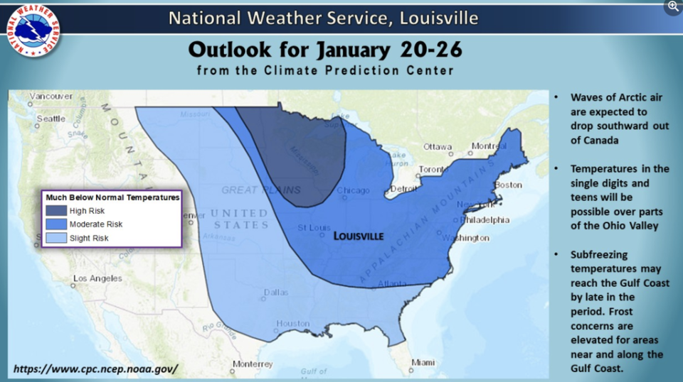 Freezing conditions are expected across large stretches of the country in the coming days (NWS)