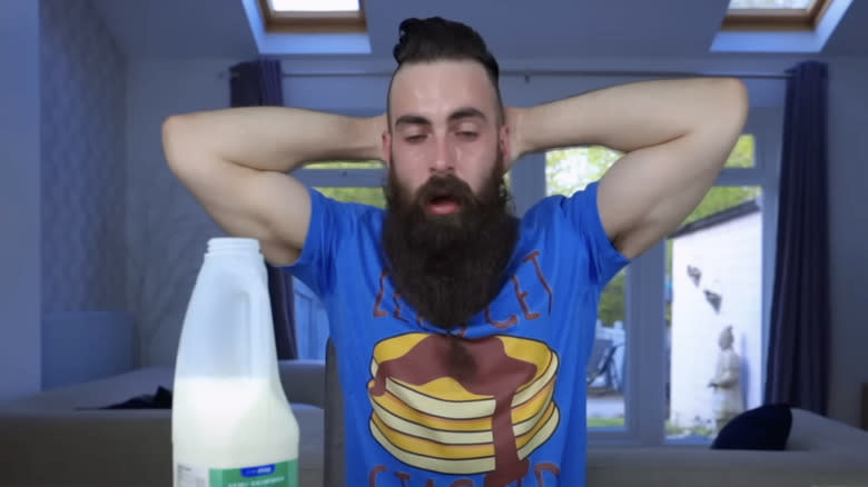 adam moran sweats with milk