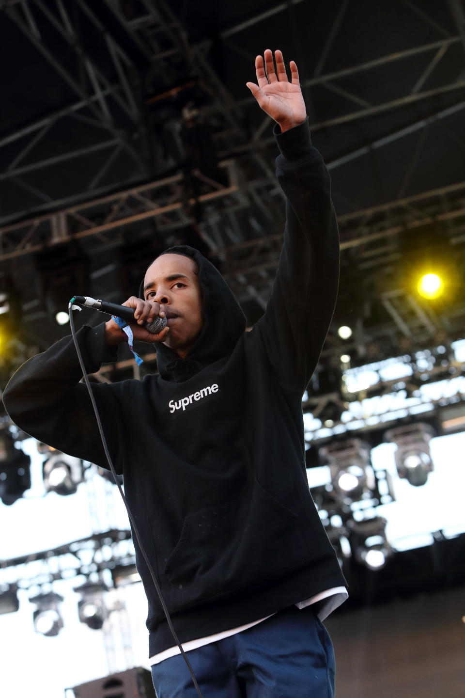 FILE - This May 26, 2013 file photo shows Earl Sweatshirt performing at The Sasquatch! Music Festival in George, Wash. Hip-hop's troubled prince says during a recent phone interview that having his much-anticipated major label debut "Doris" out is a relief and everything has been perfect in the time since it debuted at No. 5 on the Billboard 200 chart. (Photo by John Davisson/Invision/AP, File)