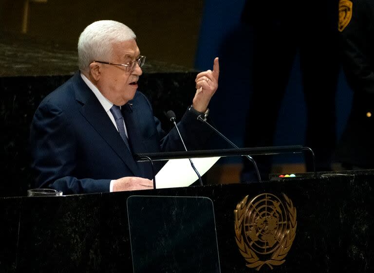 El presidente palestino Mahmud Abás en su discurso en la 78va sesión de la Asamblea General de las Naciones Unidas, jueves 21 de septiembre de 2023