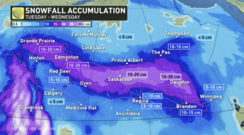 Prairies snowfall forecast - January 8-10, 2024