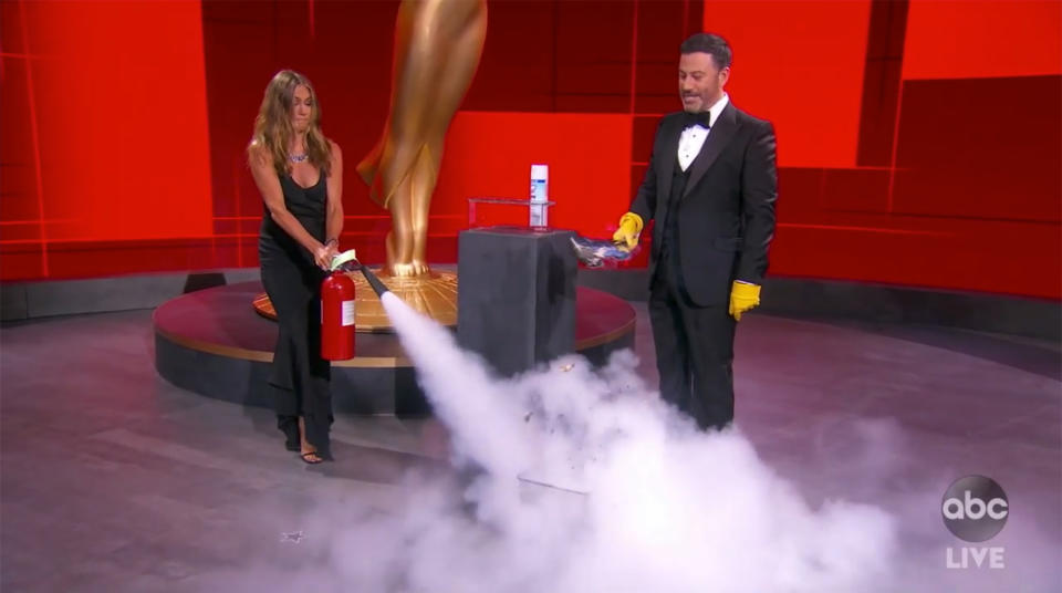 Worst: Jennifer Aniston’s presenting is on fire